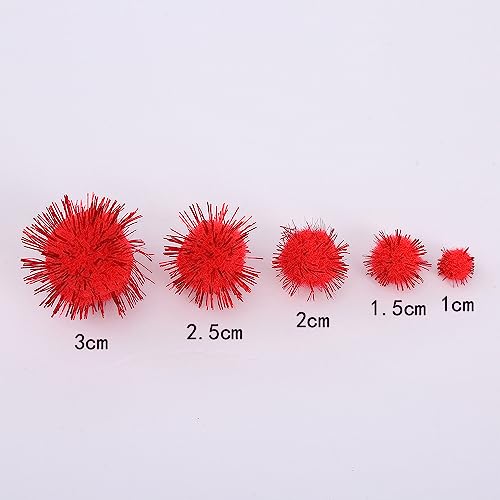 200 Glitter Tinsel Pom Poms - 10mm Sparkle Balls for Christmas Decor