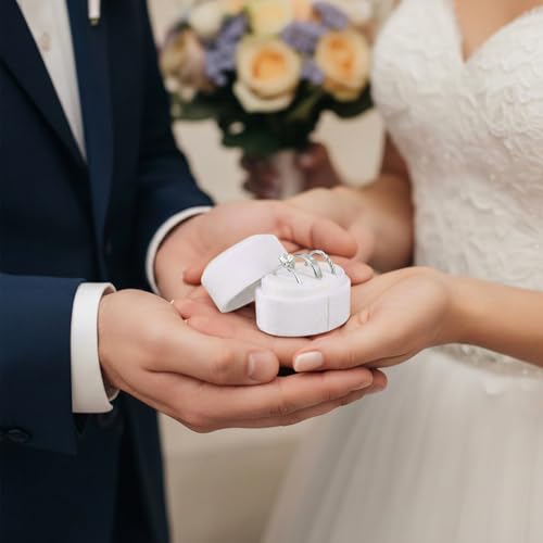 Velvet 3-Slot Ring Box - Oval Wedding Engagement Holder in Beige