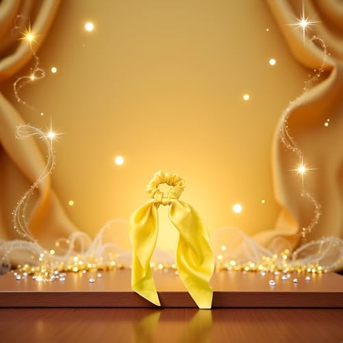 Yellow Satin Ribbon Bow Hair Scrunchie Ponytail Scarf Tie