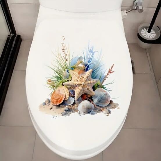 Floral Toilet Seat Sticker Decals - Waterproof Bathroom Decor