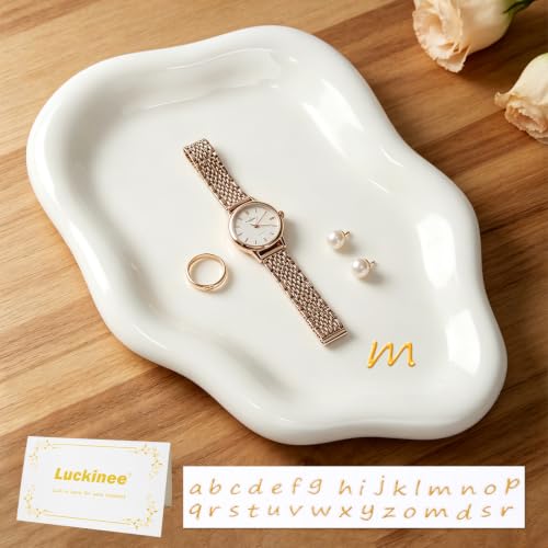 LUCKINEE Ceramic Cloud Jewelry Tray with DIY A-Z Gold Letter Stickers