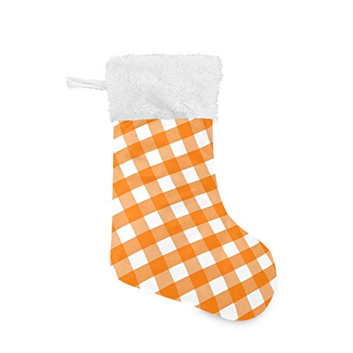 Personalized Orange Plaid Christmas Stocking 18 Inch Holiday Decor - A03