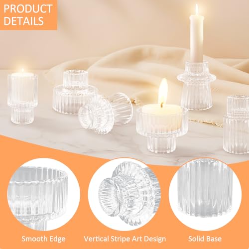 30 Pack Clear Glass Candle Holders - Reversible Taper & Tea Light Set