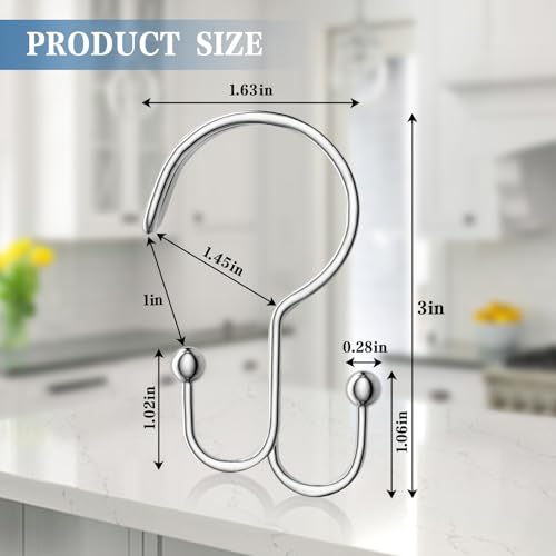 Rust Proof Silver Shower Curtain Hooks - 12 Pack, Anti-Drop Design