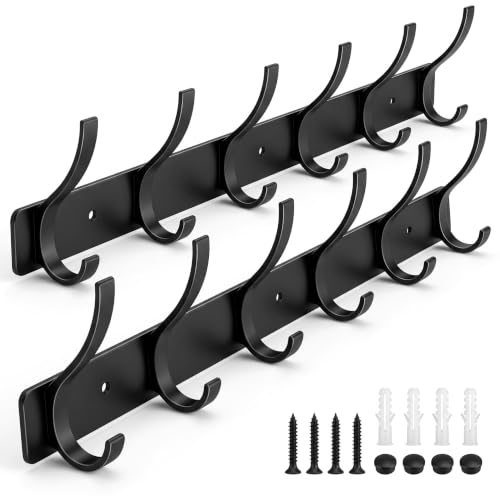ZGELIN Wall Mounted Coat Rack with 6 Hooks - Sturdy Black Metal Hanger