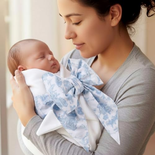 Blue Newborn Swaddle Bowknot Sash - Soft Cotton Photography Prop