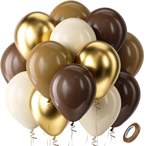 Brown and Gold Balloons Set - 60pcs 12" Helium Latex for Parties