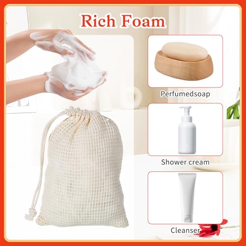 10 Pcs Exfoliating Sisal Soap Saver Bags with Drawstring, Natural Cotton Linen Mesh Pouches for Shower