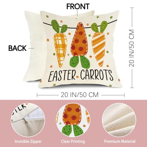 Happy Easter Carrots & Peeps Decorative Throw Pillow Covers - 20" x 20" (Pack of 4)