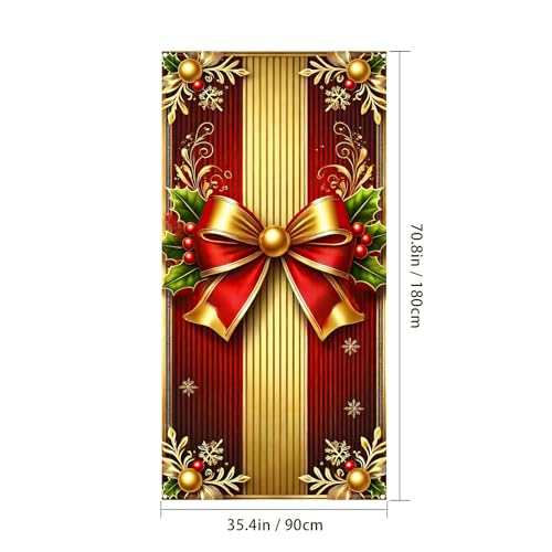 Christmas Door Cover Red Gold Gift Box Seasonal Decor - 35x71 Inch - Variation of Christmas Gift Box