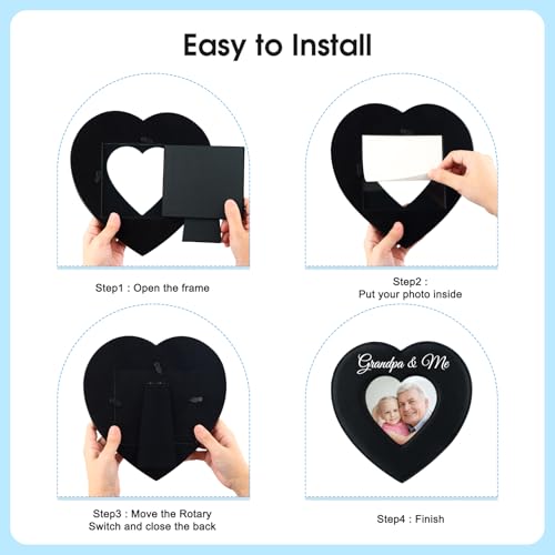 Heart-Shaped Leather Picture Frame for Grandpa - 4x4 Photo
