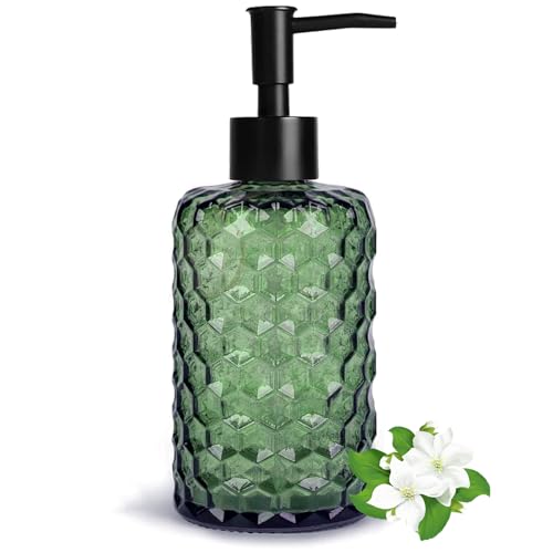 17oz Green Honeycomb Glass Soap Dispenser with Black Pump