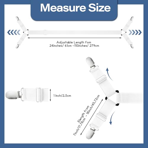 Adjustable Bed Sheet Holder Straps - 2 Pcs White Fasteners