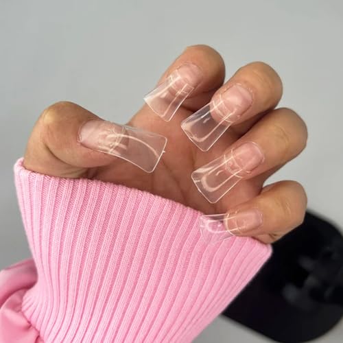 Clear Duck Nail Tips 120Pcs - Short Soft Half Cover Y2K Fake Nails Kit