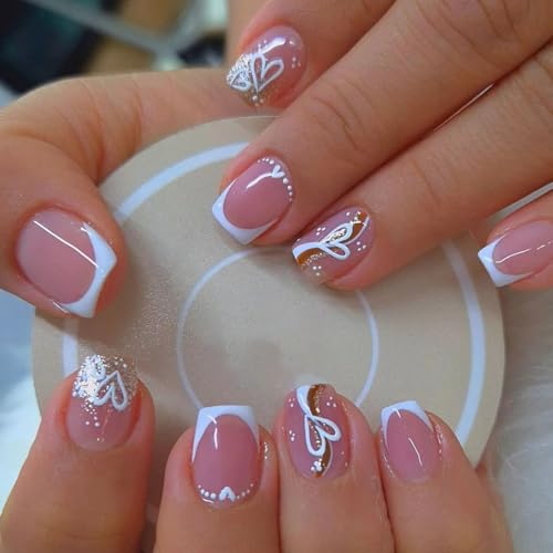 Valentine Press on Nails French Tip Short Square False Nails