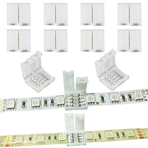 10-Pack 4-Pin SMD 5050 RGB LED Strip Connectors - Solderless Snap Extensions for 10mm Strips
