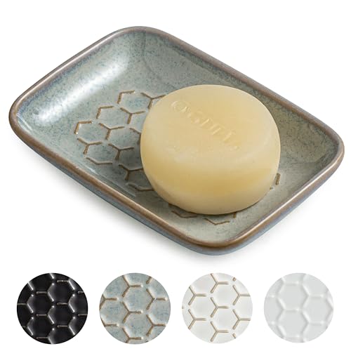 Gomakren Honeycomb Ceramic Soap Dish - Gray 5.5 Inch Tray