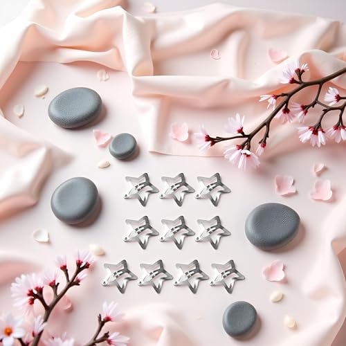 Jowxsx Silver Star Snap Hair Clips - 20PCS Hollow Pentagram Barrettes