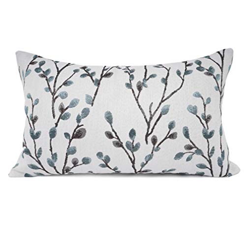 Teal Leaf Jacquard Decorative Throw Pillow Cover, 12x20 inches