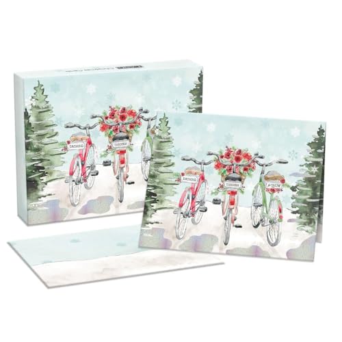 Christmas Card Set 18 with Envelopes - Linen-Embossed Winter Scene by Dina June (5.9 x 1.5 x 1.5 inches)