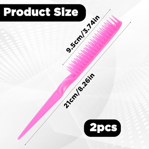 3 Row Hair Comb Set with Rat Tail Handle, Rose Pink Detangling Styling Tool, 2PCS