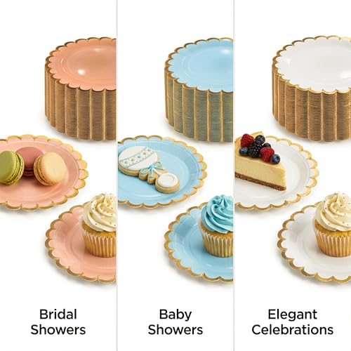 Blue Paper Plates with Gold Scalloped Rim - 7" | 50 Pack
