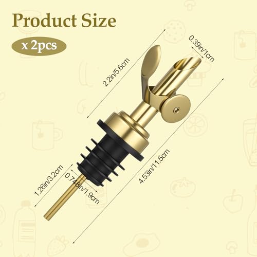 2 Pack Gold Stainless Steel Weighted Auto-Flip Bottle Pourers