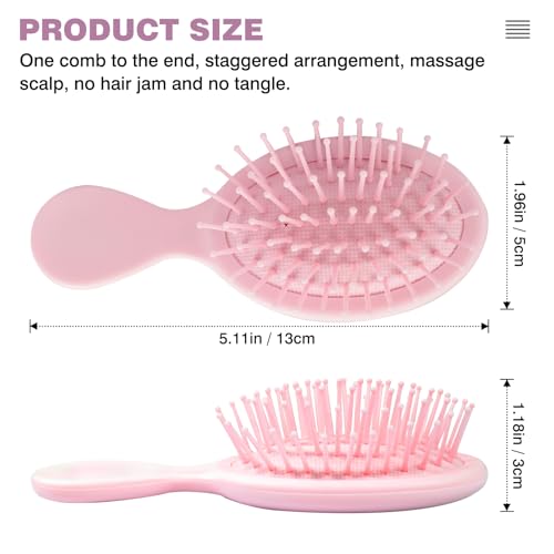 Zoolinn Mini Detangling Hair Brush 2-Pack Travel-Sized Pink Hairbrush