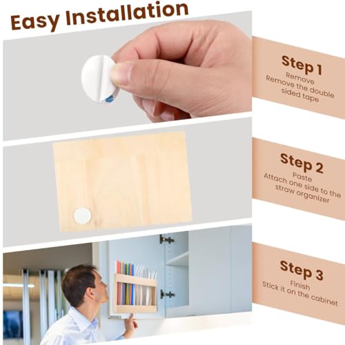 Wooden Straw Dispenser Organizer - Space-Saving Kitchen Holder with Adhesive Mount