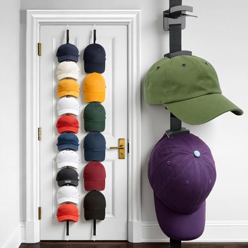 KOEVSU 2-Pack Hat Organizer for Baseball Caps - Over-the-Door Hat Rack