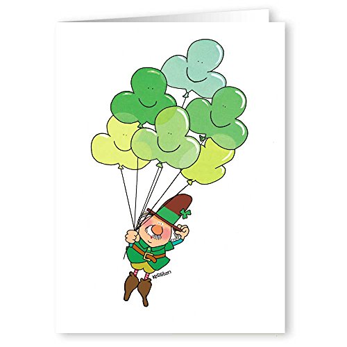 St. Patrick's Day Greeting Card - Cute Leprechaun with Shamrock Balloons 5x7