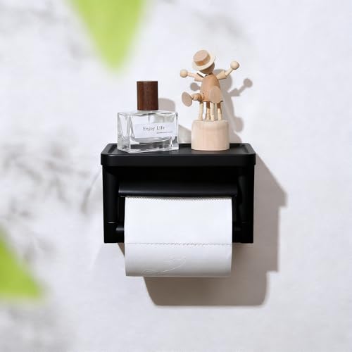 Matte Black Toilet Paper Holder with Shelf and Cutting Function
