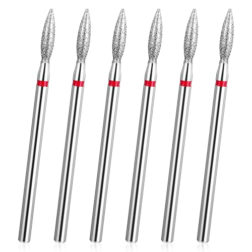 Flame Nail Drill Bits 6 Pcs Cuticle Clean Diamond Bits 3/32"