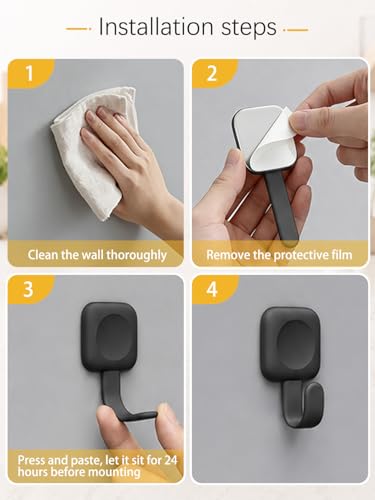 4 Pack Adhesive Hooks for Wall - No Damage, Adjustable Towel & Storage Hooks