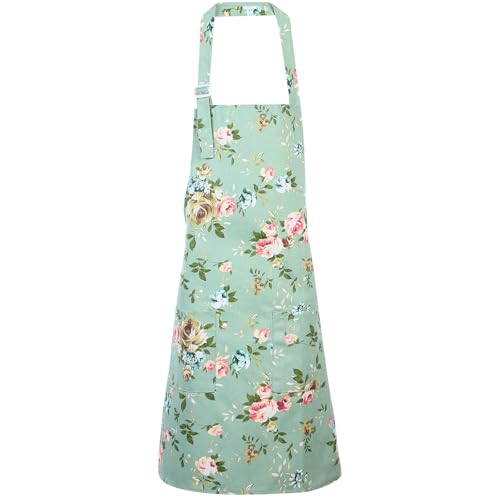 Adjustable Floral Cotton Apron with 2 Pockets for Women