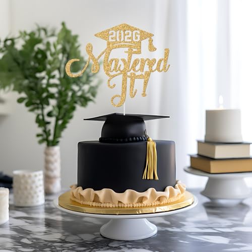 2026 Graduation Cake Topper - Happy Masters Degree Gold Glitter