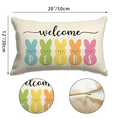 Easter Bunny Lumbar Pillow Cover 12x20 - Decorative Linen Throw Case A-26
