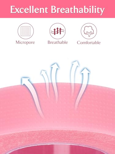 TEOYALL 5 Rolls PE Eyelash Extension Tape, Breathable Pink Micropore Lash Tape