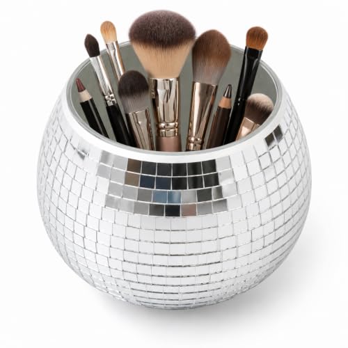 Glass Disco Ball Pencil Holder - Retro Makeup Brush Organizer