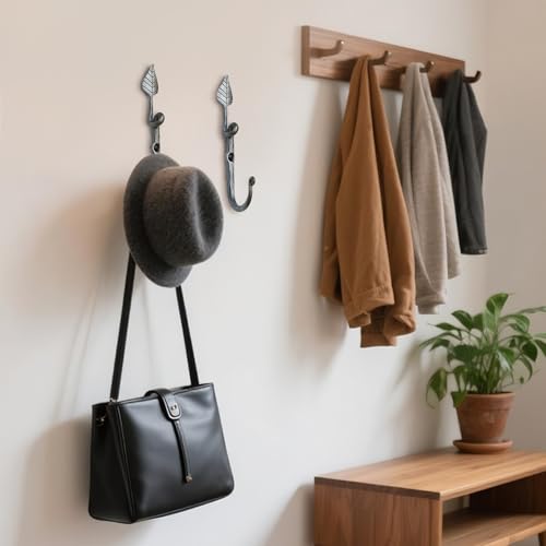 Worth Garden 6-Pack Heavy Duty Leaf-Shaped Wall Hooks - Aged Silver for Plants & Bird Feeders