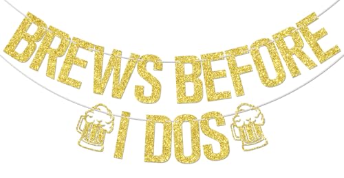 Brews Before I Dos Beer Themed Party Banner - Gold Glitter