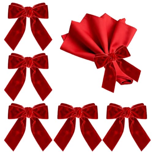 Red Velvet Christmas Napkin Rings Set of 6 - Holiday Dinner Table Decor