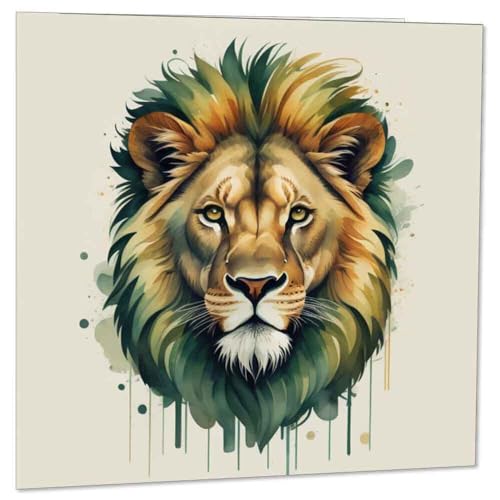 Lion Watercolour Greeting Card - 145 x 145mm by Purple Fox