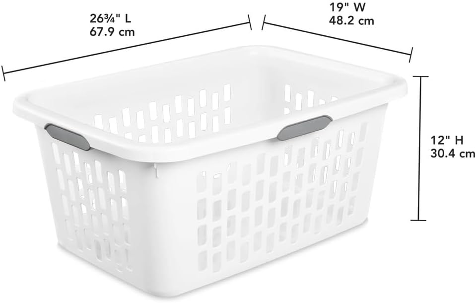 Skiennix Large Plastic Laundry Basket - Rectangle Bin with Grip Handles | 2 Bushel Capacity, White