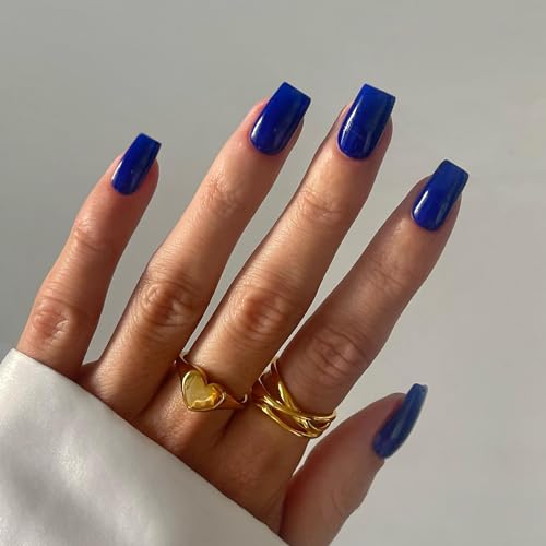 XCREANDO Royal Blue Press on Nails Medium Square Fake Nails Set