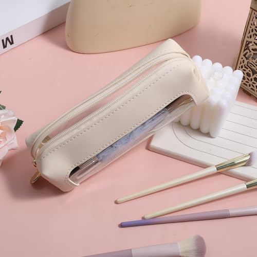 Clear PU Leather Makeup Bag Small Travel Cosmetic Organizer Pouch White
