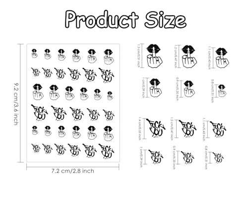 Middle Finger Nail Art Stickers - 4 Sheets Black Self-Adhesive Decals