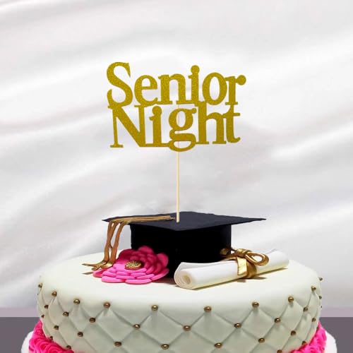 Senior Night Cake Topper for Graduation – Gold Glitter Sports Theme