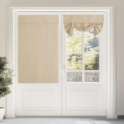 NICETOWN Biscotti Beige Tie Up Curtains 46" x 63" for French Doors