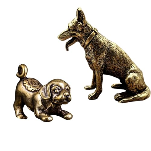 Brass Dog Figurine Set - Cute Animal Statues for Home Decor